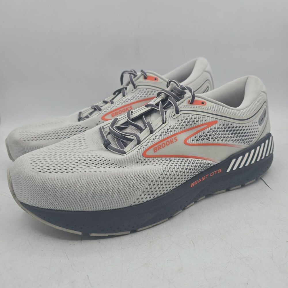 Brooks Beast GTS 23 Mens 13 4E Running Shoes Gray Orange 1104014E030 Extra Wide